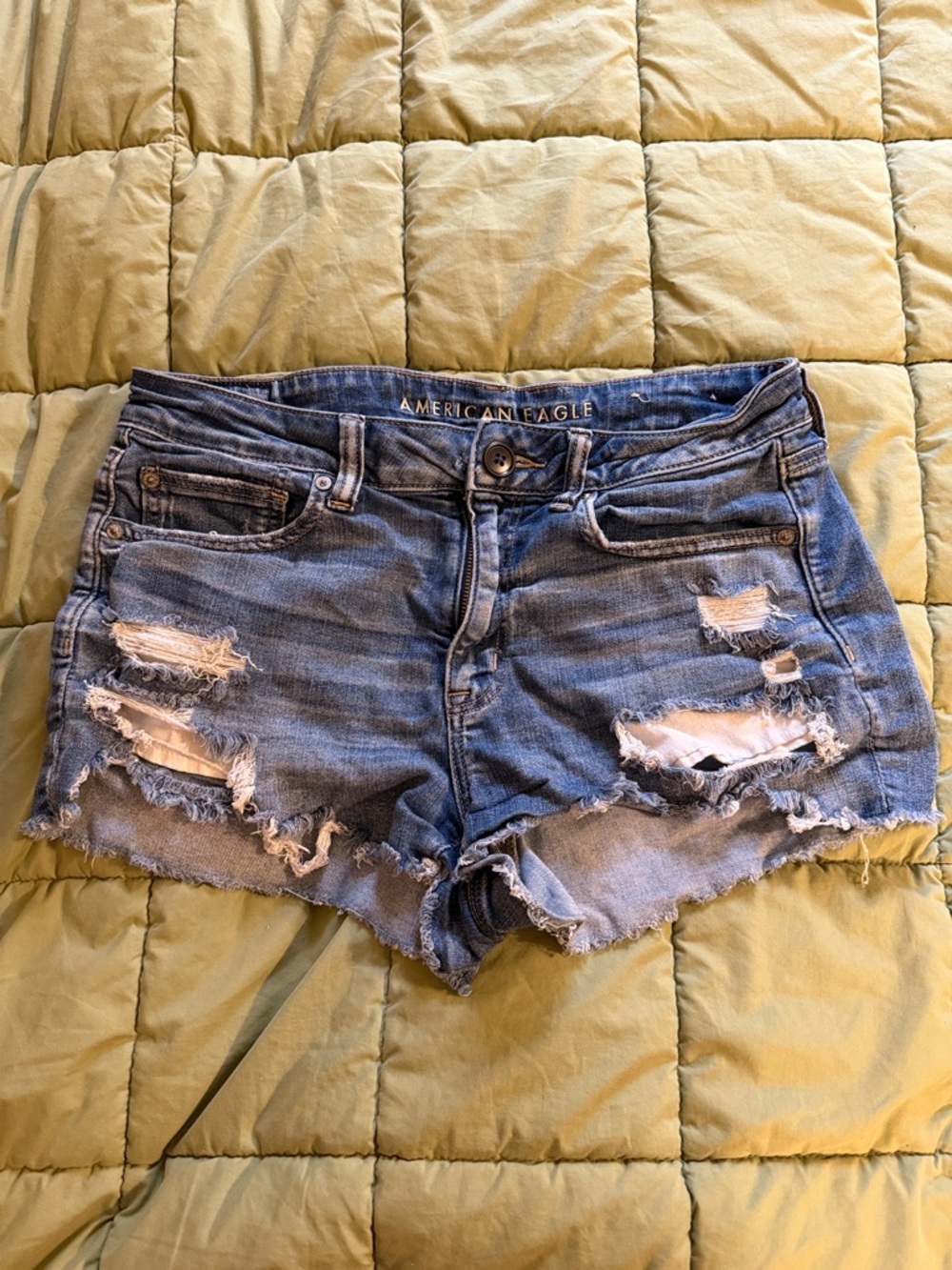 American Eagle Outfitters Distressed Ripped Blue Denim Cutoff Shorts Sz 8